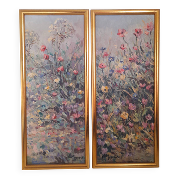 Pair of floral paintings by Danish artist Allan Karms.