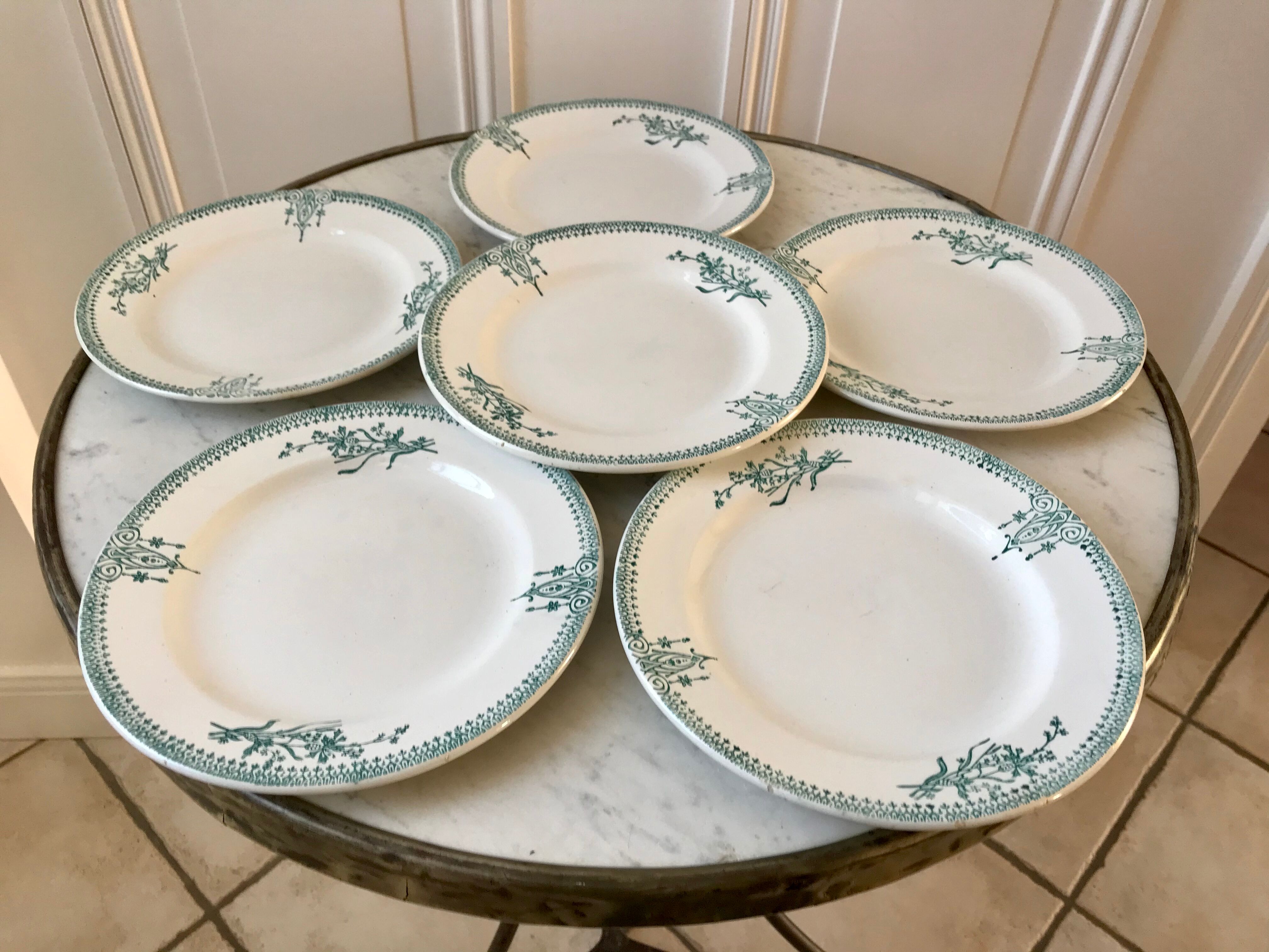 6 Terre de Fer Saint-Amand dessert plates late nineteenth