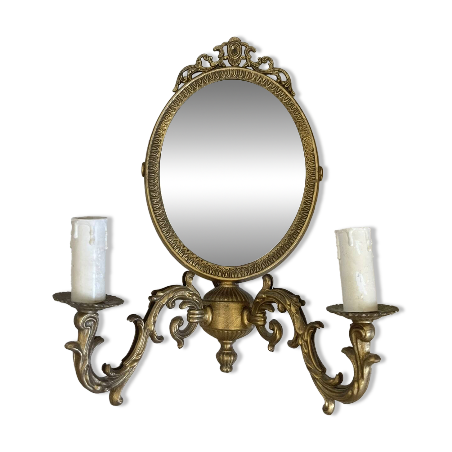 Wall Mirror Sconce Golden Pediment Candle Holder Chandelier France Louis Style