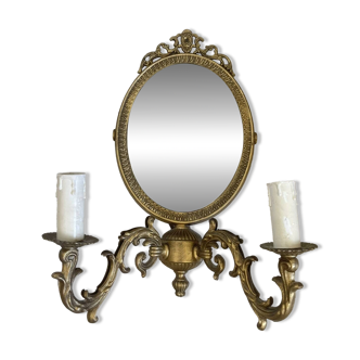 Wall Mirror Sconce Golden Pediment Candle Holder Chandelier France Louis Style