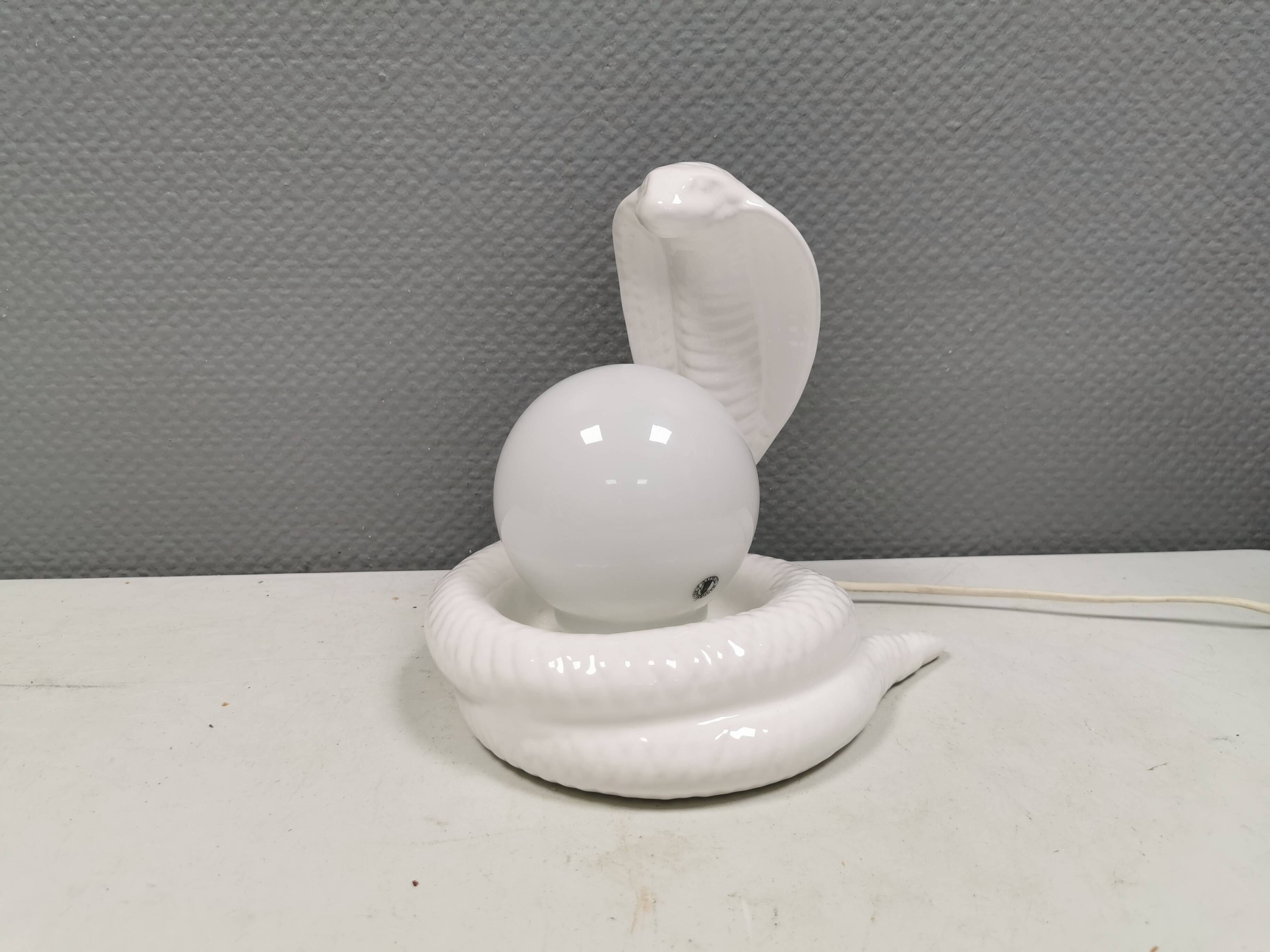 COBRA table lamp with thin milky white glass shade/dome, Sweden 1980s