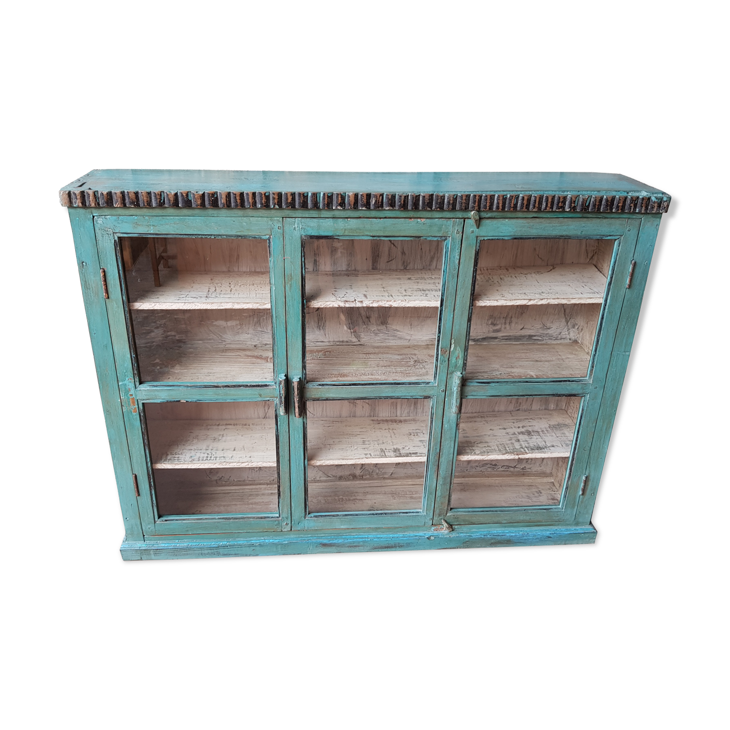 Burmese teak showcase with original blue patina