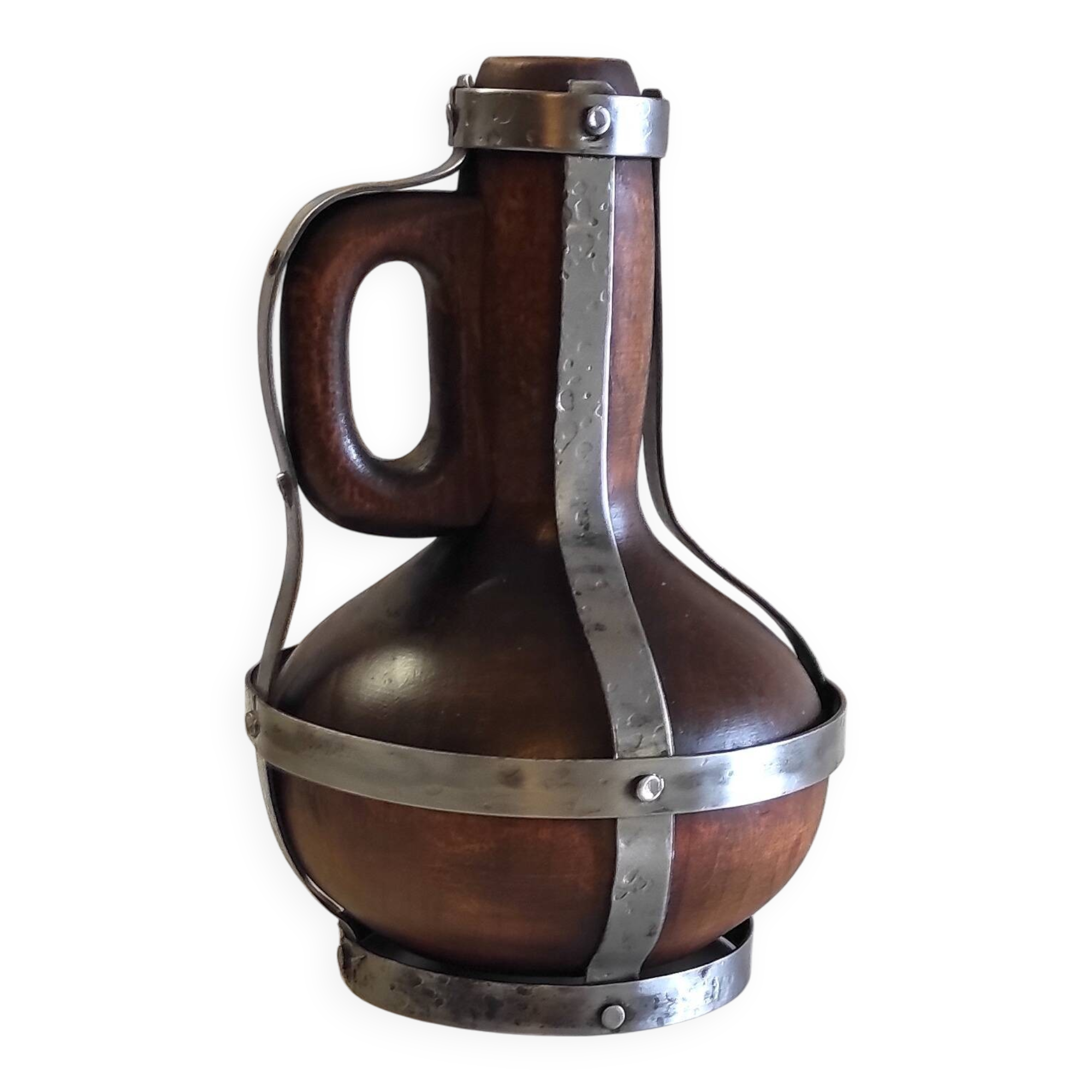 Vase / jug in solid wood and metal - mid 20th century