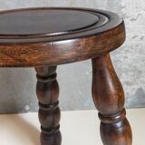 Vintage solid turned wood tripod stool