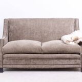 Rectangular sofa in gray velvet. 1990s. LS60311509A