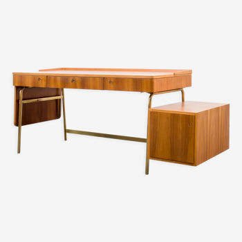 60s desk, walnut and brass, restored