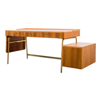 60s desk, walnut and brass, restored