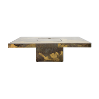 Isabelle and Richard Faure's unique patinated oxidized brass coffee table 1970