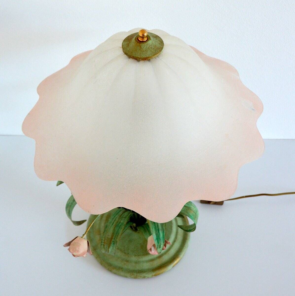 Lampe de table bouquet de fleurs / Roses fer forgé 1960 vintage