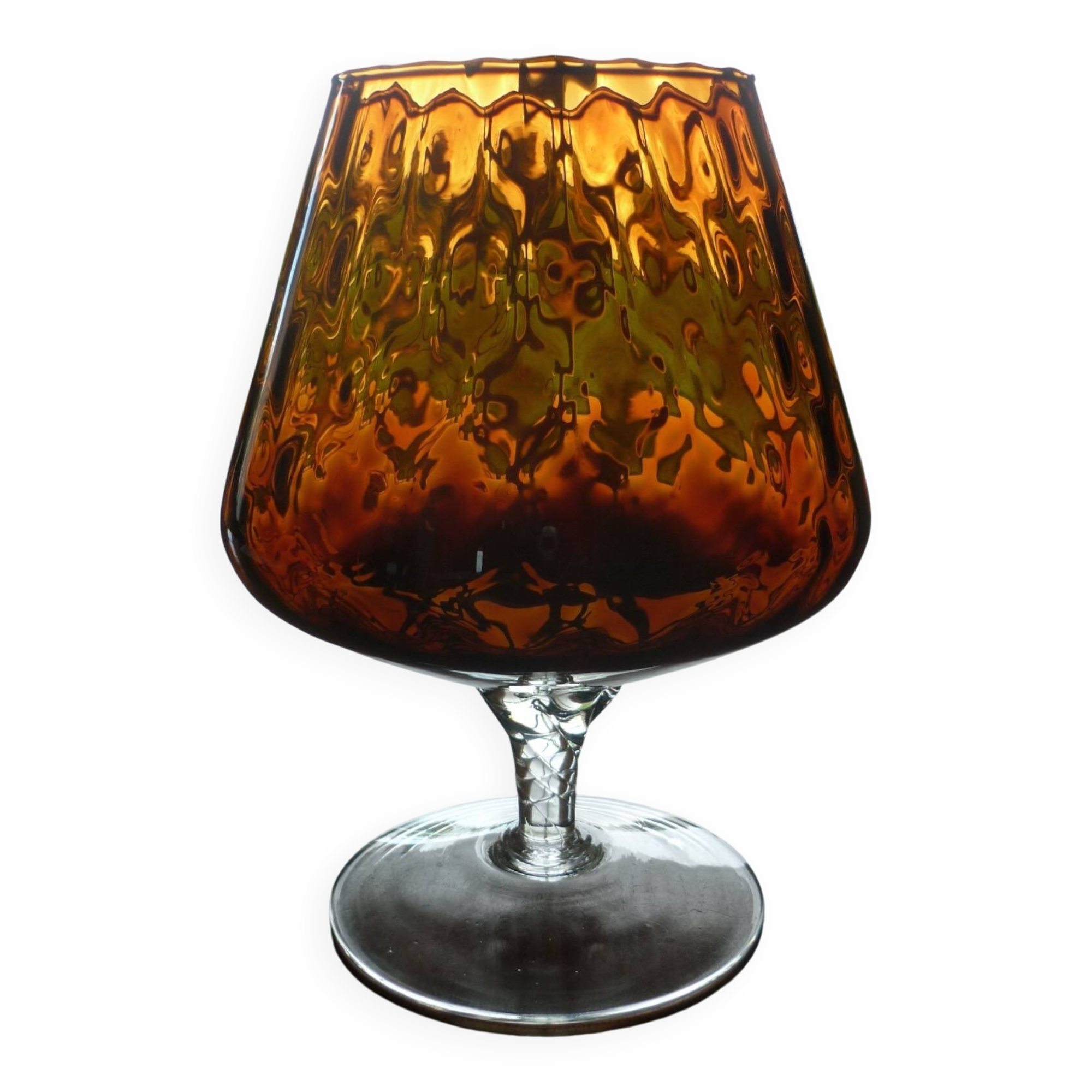 Vintage amber & clear glass footed vase