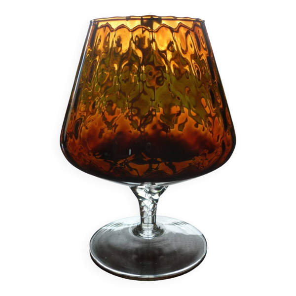Vase sur pied verre ambré & transparent vintage