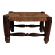 Rustic French Low Footstool in Turned Wood and Rush, Early 20th Century