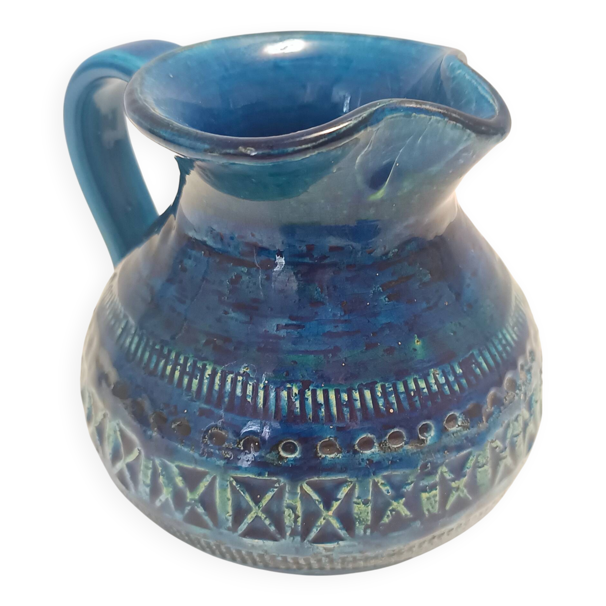 Handmade Rimini Blue Lacquered Ceramic Jug by Aldo Londi for Bitossi, Italy