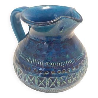 Handmade Rimini Blue Lacquered Ceramic Jug by Aldo Londi for Bitossi, Italy