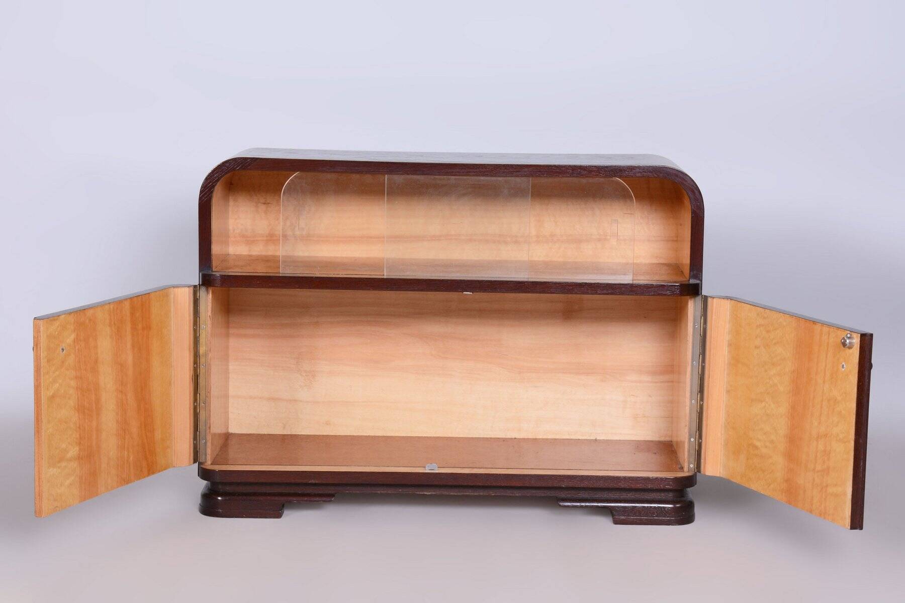 Czech Art Deco Cabinet in Oak, Maple and Glass, 1930s
