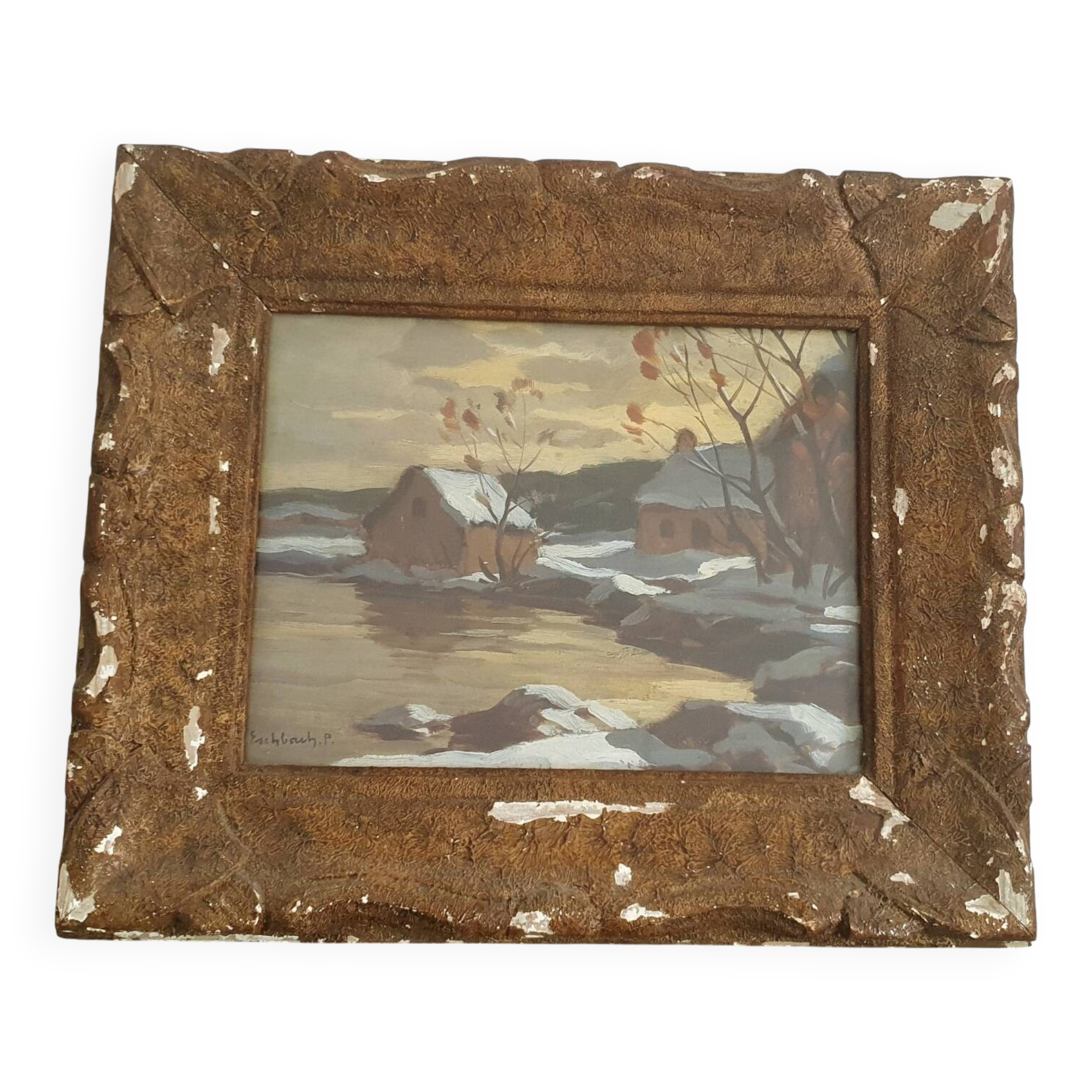 Painting "Snowy Landscape by the River" by Paul Eschbach