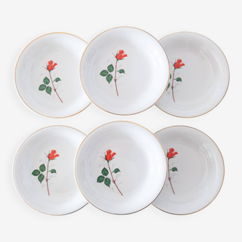 6 assiettes KG Lunéville collection Antibes rose rouge