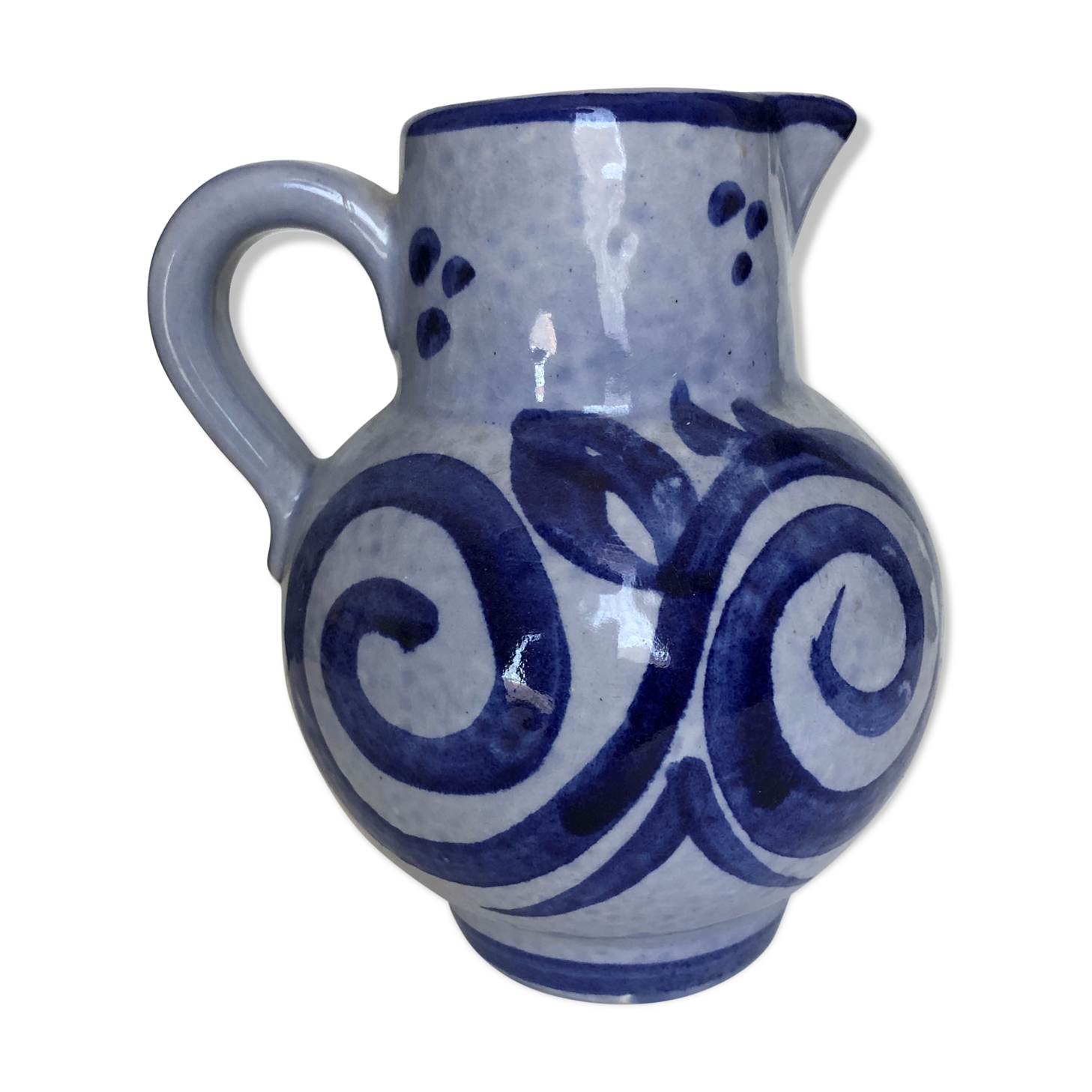 Pitcher in blue glazed stoneware