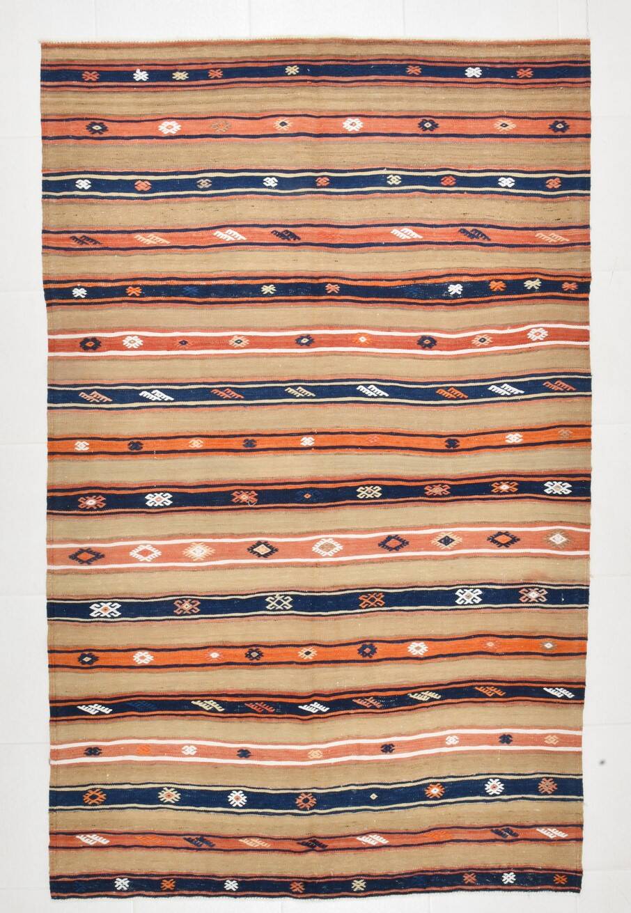 5x8 Multicolor Geometric Style Handwoven Kilim Rug, 145x230