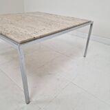 Italian Square Travertine Coffee Table with Steel Base, 1980's