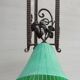 Art Deco chandelier 1930 in leafy wrought iron with 2 green tulip lights