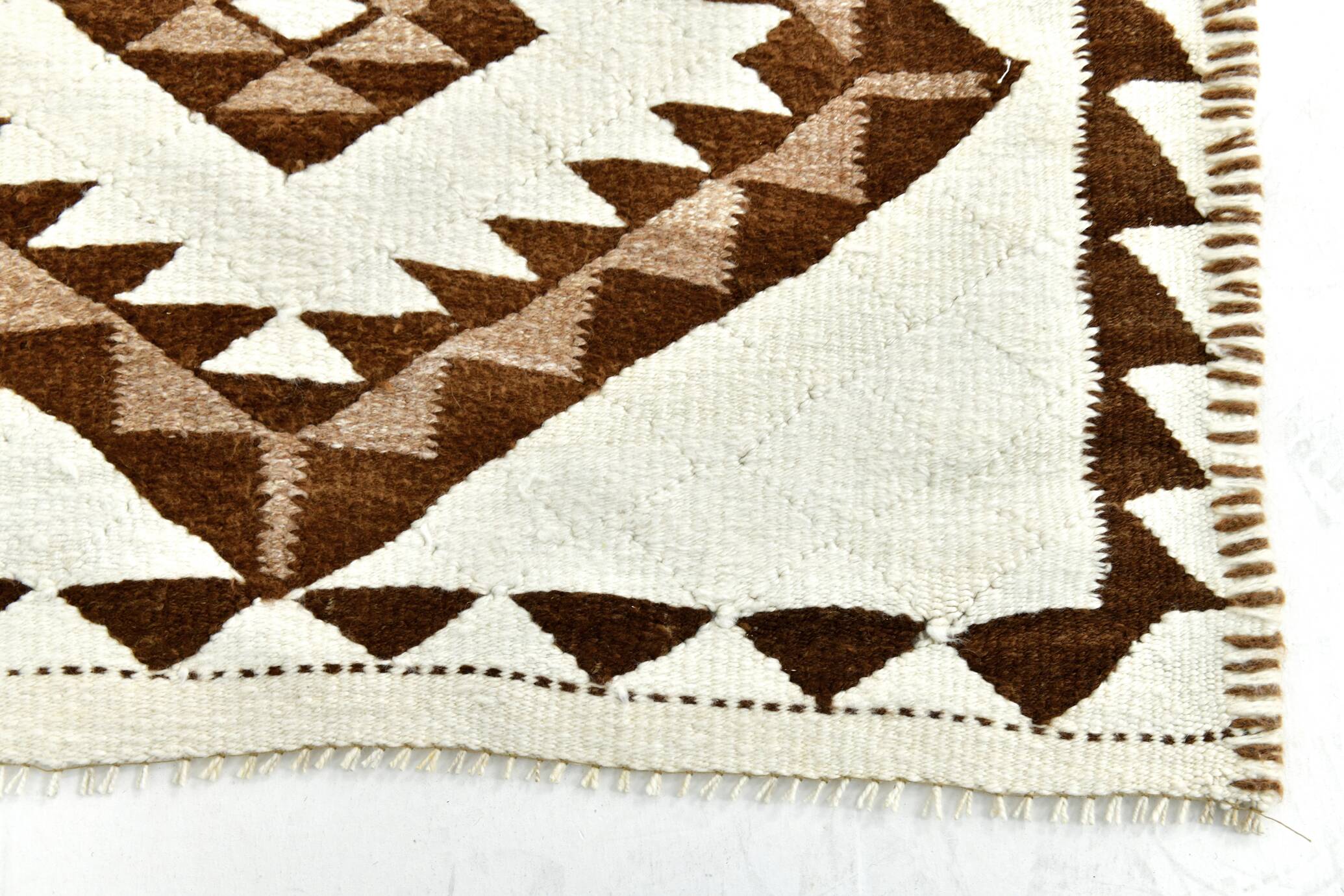 3x12 Geometric Beige & Brown Kilim Runner Rug, 102x357Cm