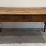 Antique natural wood farm table with 3 drawers