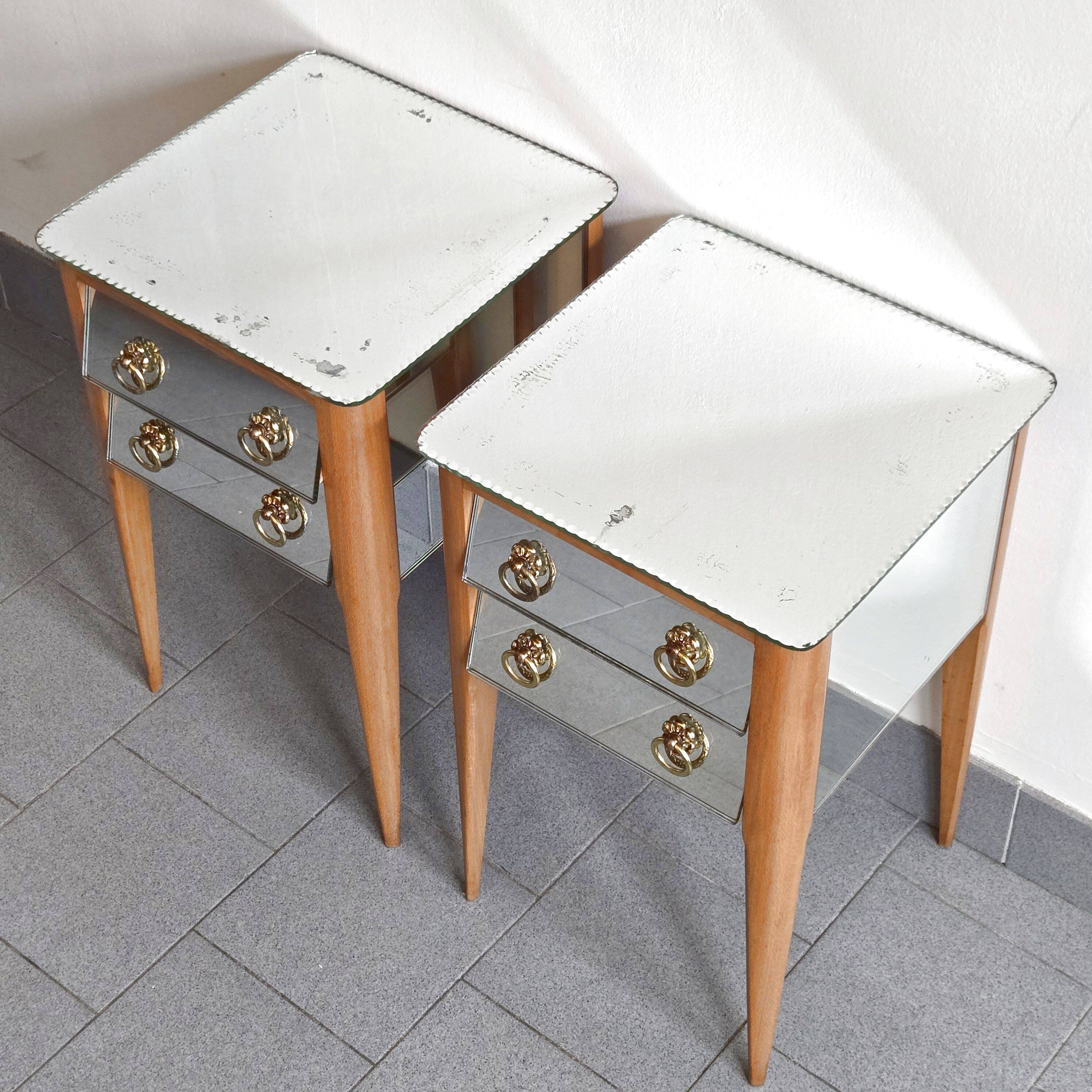 Pair of vintage 1950s mirrored bedside tables