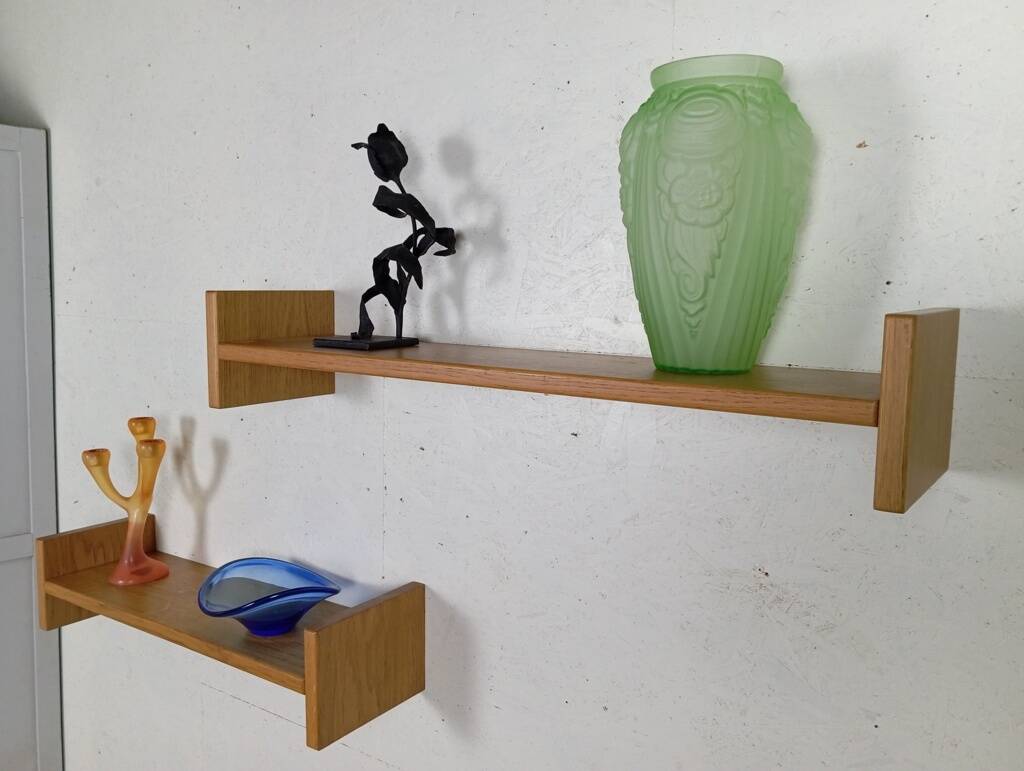 Pair of solid oak wall shelves