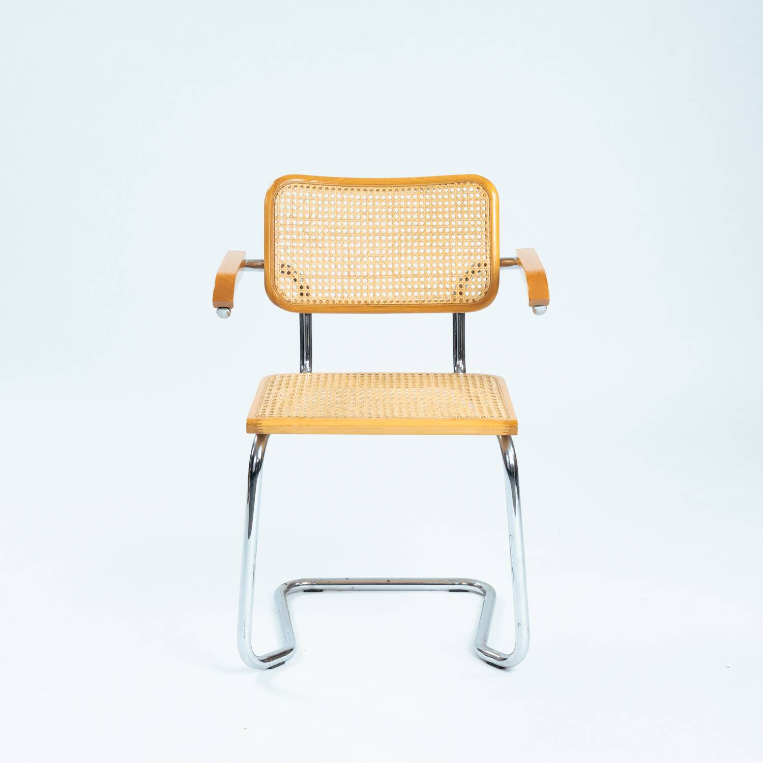 4 Bauhaus wicker chairs, in the style of Marcel Breuer, stackable