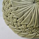 Pleated round cushion, almond green velvet
