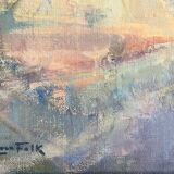 Vintage abstract landscape oil painting by Lars Falk, Sweden