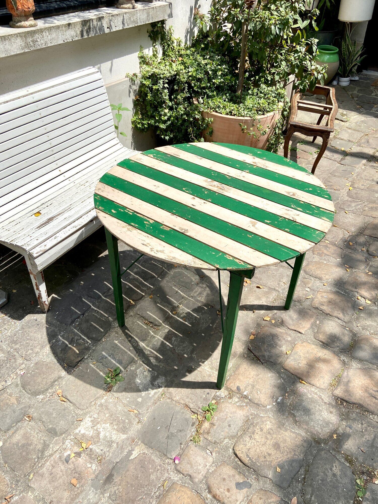 Table de jardin pliante en bois vert et beige ⌀ 95 cm
