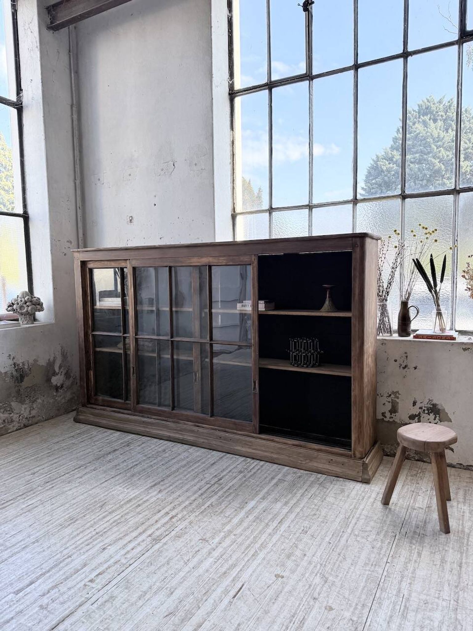 XXL industrial sideboard with glass doors