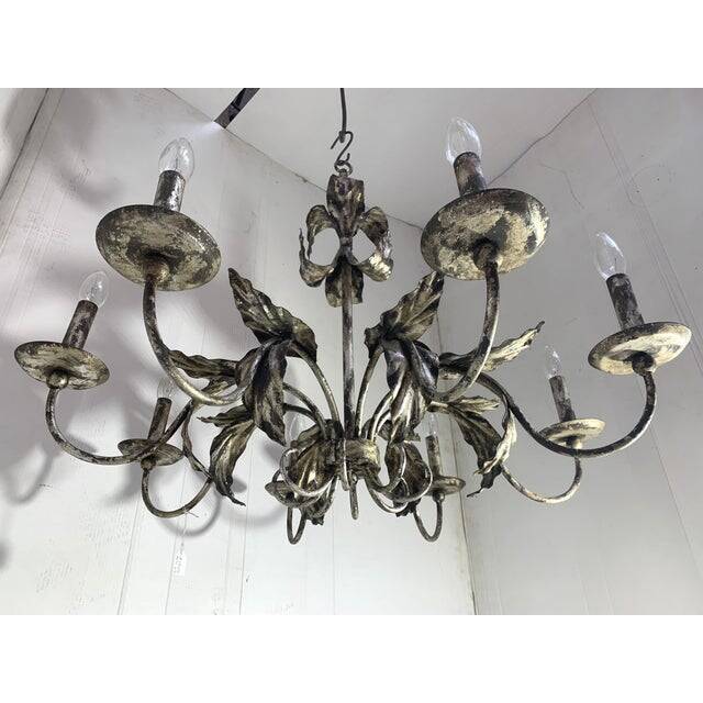 Contemporary brunish-silver florentine wrought iron chandelier