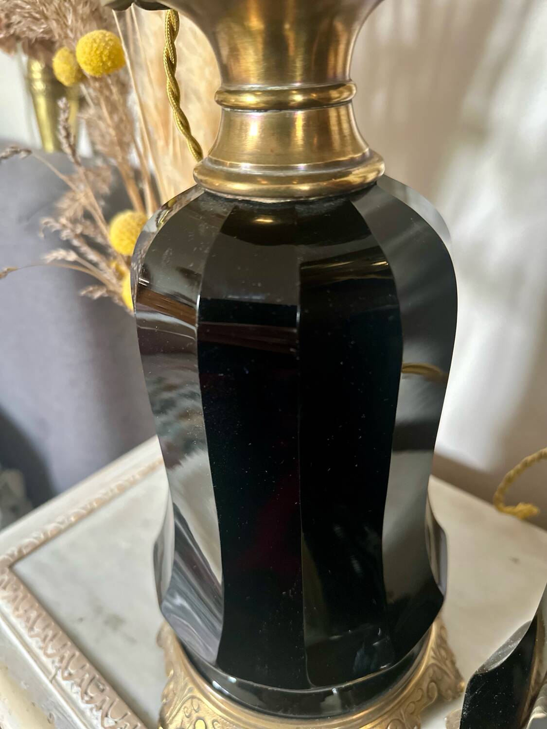 Pair of Napoleon III bronze and glass lamps