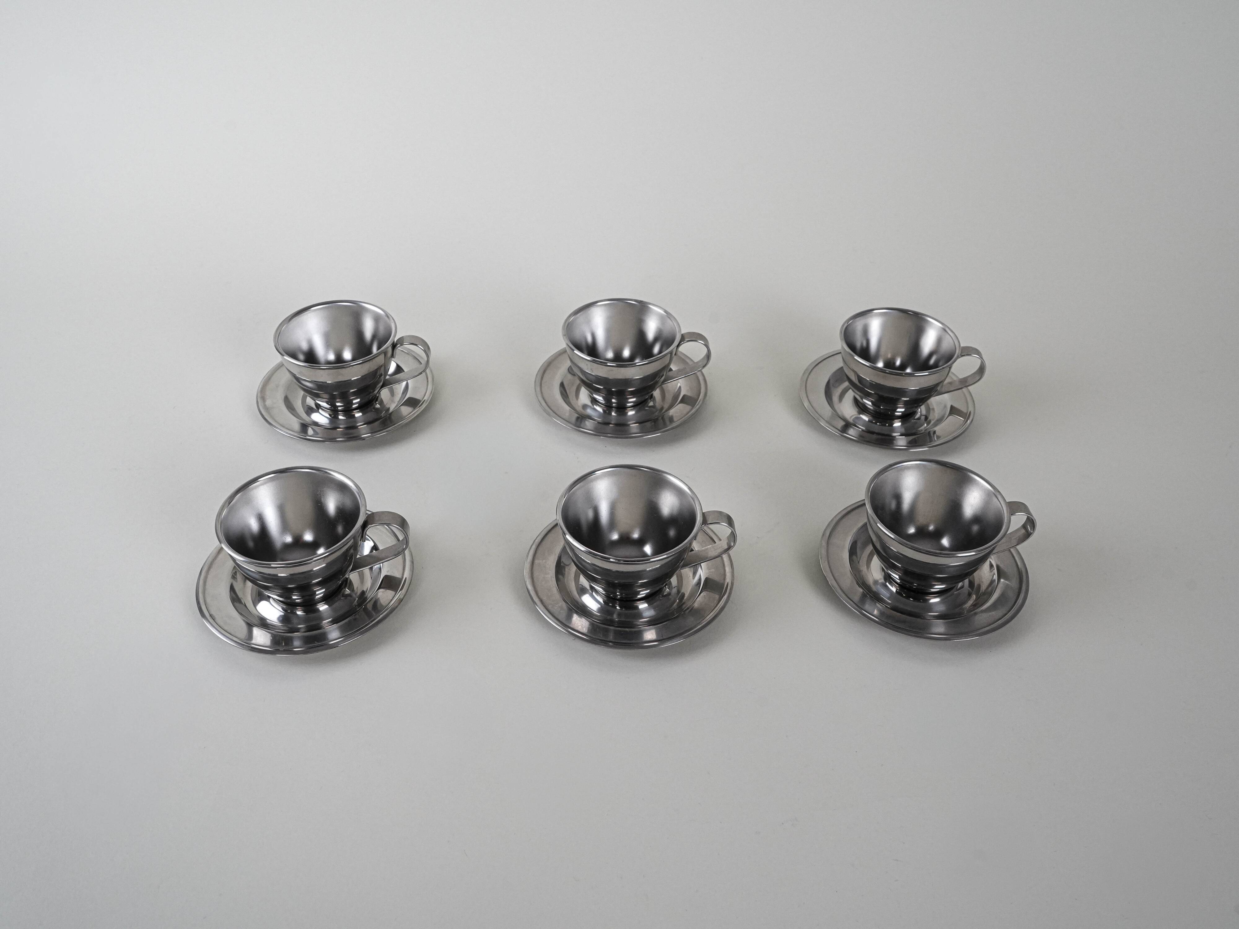Set of stainless steel cups, Italian design, 1980s, production: Italy