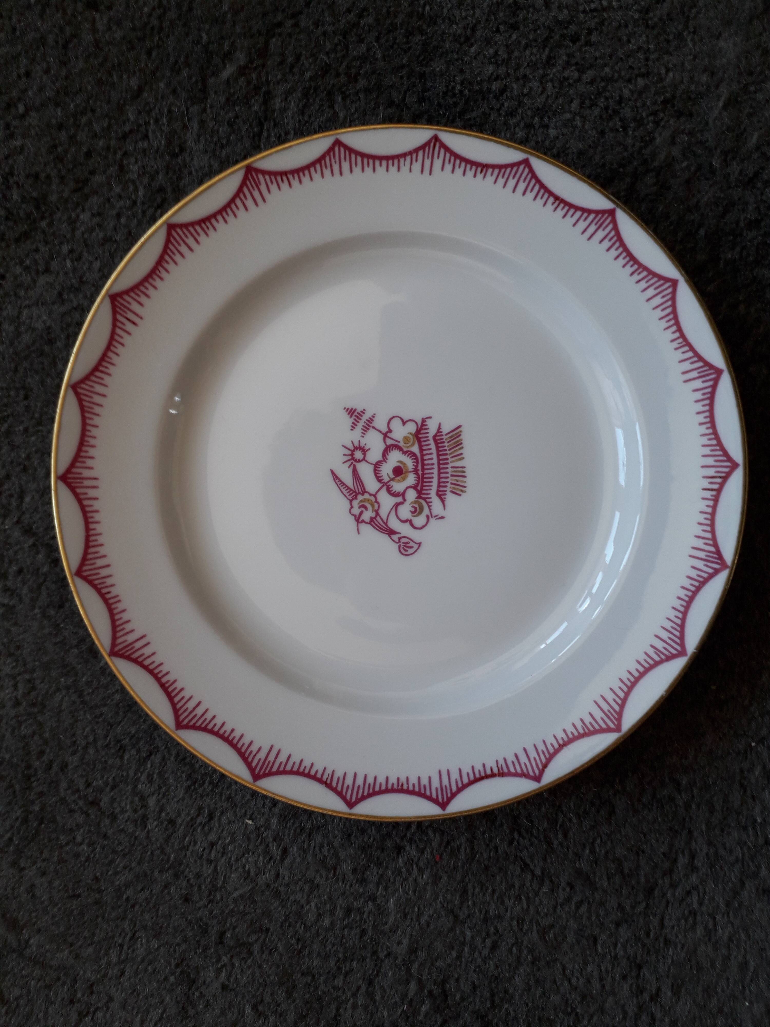 1 set of 6 art-deco dessert plates in Limoges porcelain