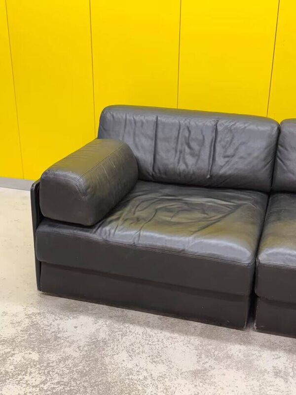 Sofa modulable 2 places De Sede DS-76 / Canapé-lit – Cuir noir (années 1970)