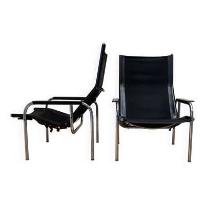 PAIRE DE FAUTEUILS CUIR NOIR ET CHROME HANS EICHENBERGER 1960.