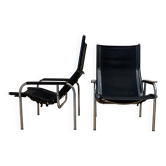 PAIR OF BLACK LEATHER AND CHROME ARMCHAIRS BY HANS EICHENBERGER 1960.