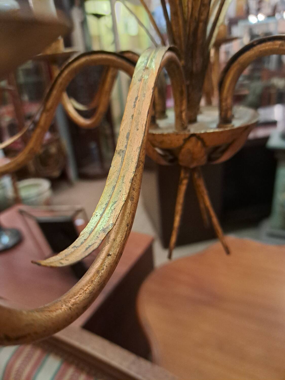 Gold metal reed chandelier