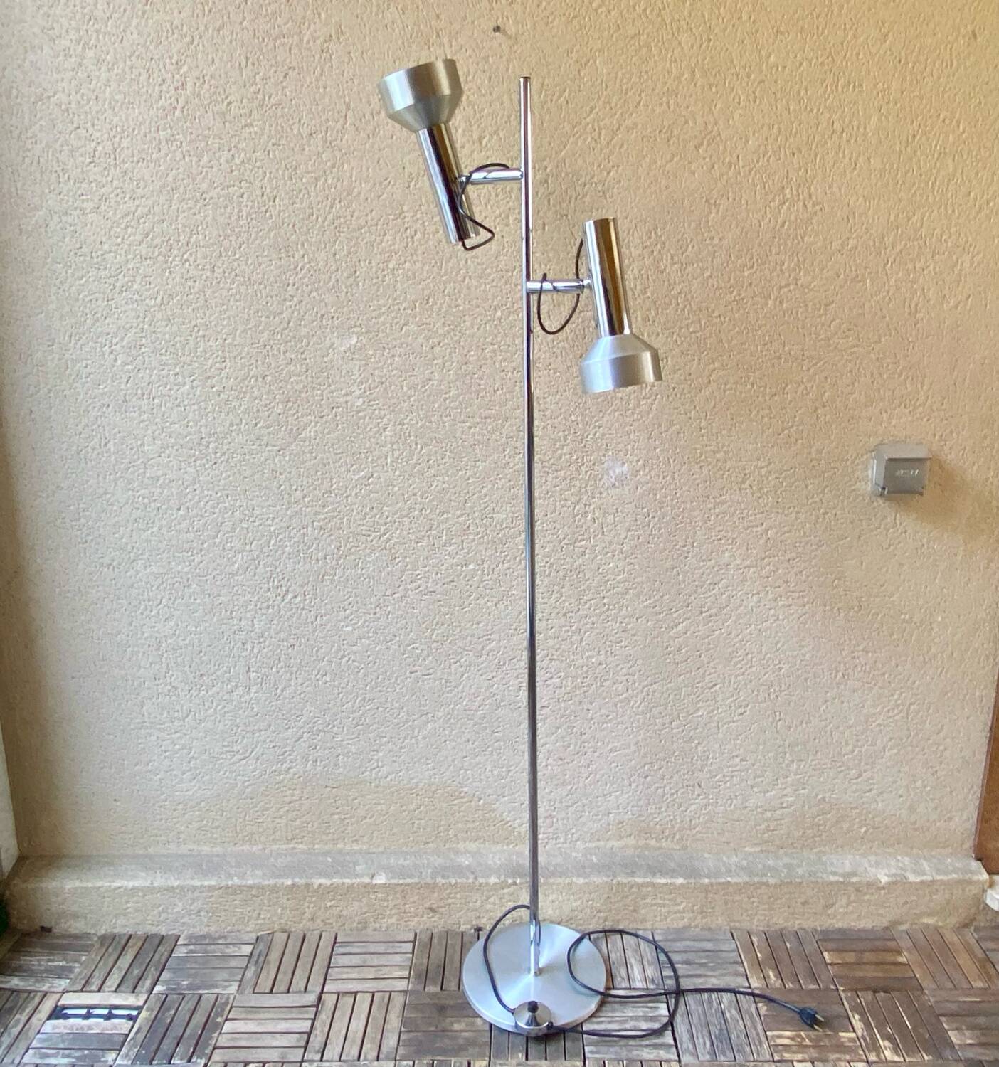 Lampe lampadaire liseuse Delmas vintage années 70 chrome & alu