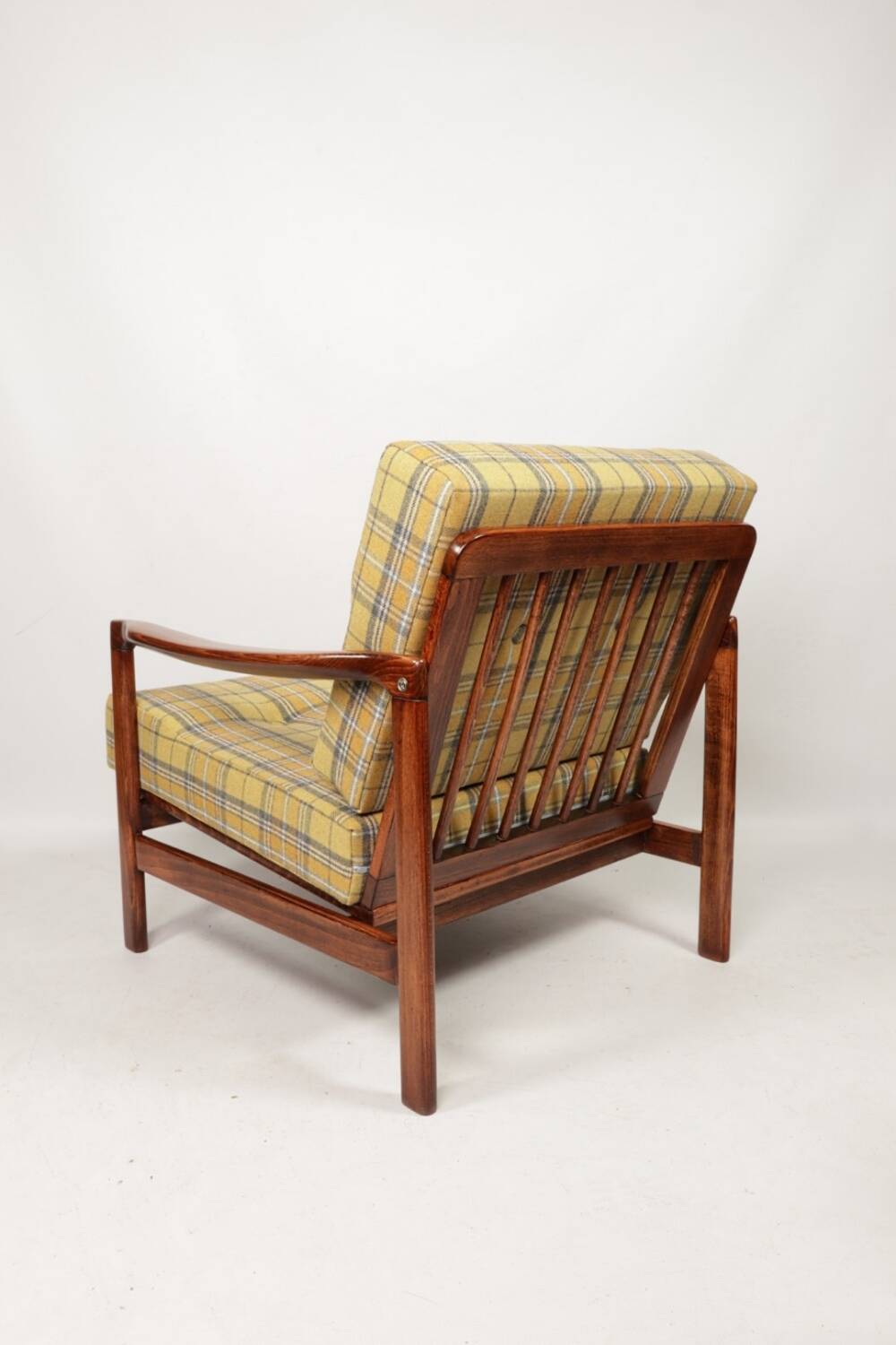 Vintage armchair tartan plaid wool design by Z. Baczyk 1965