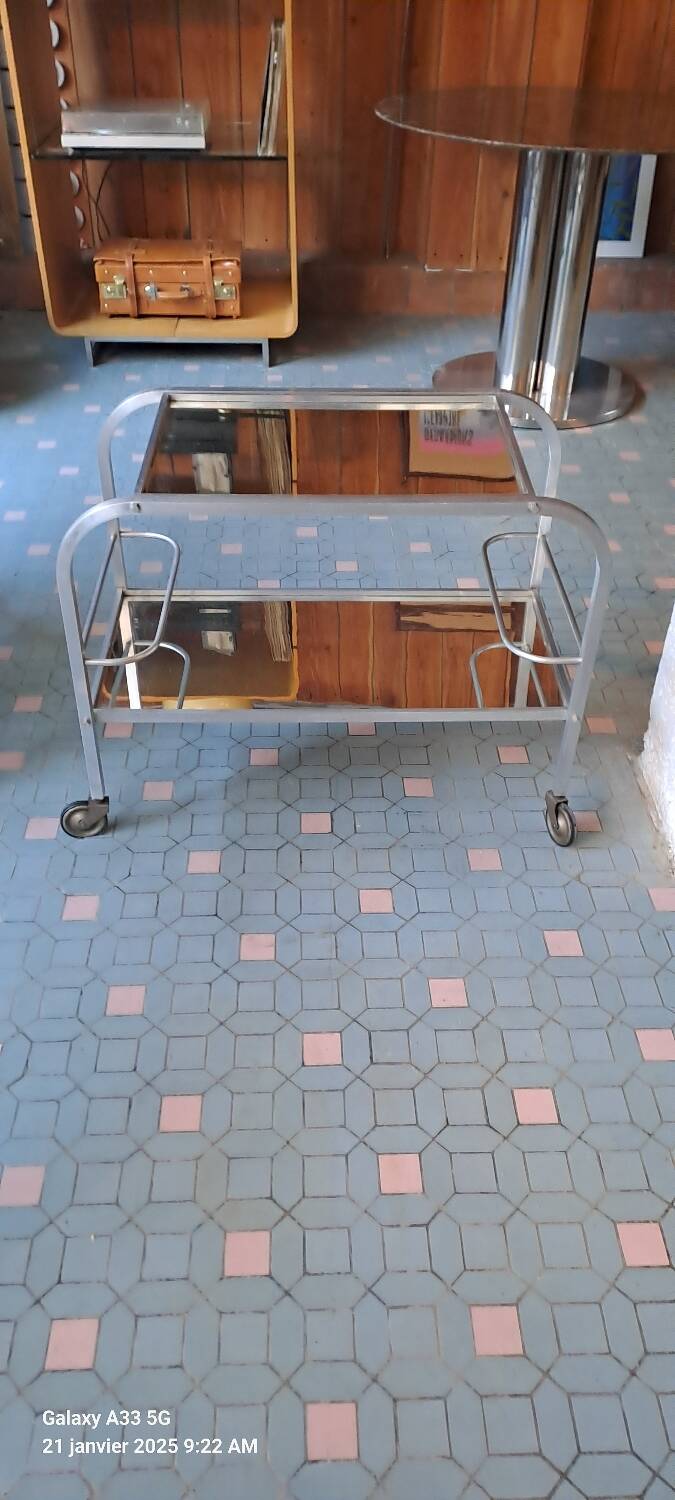 Modernist mirrored bar cart