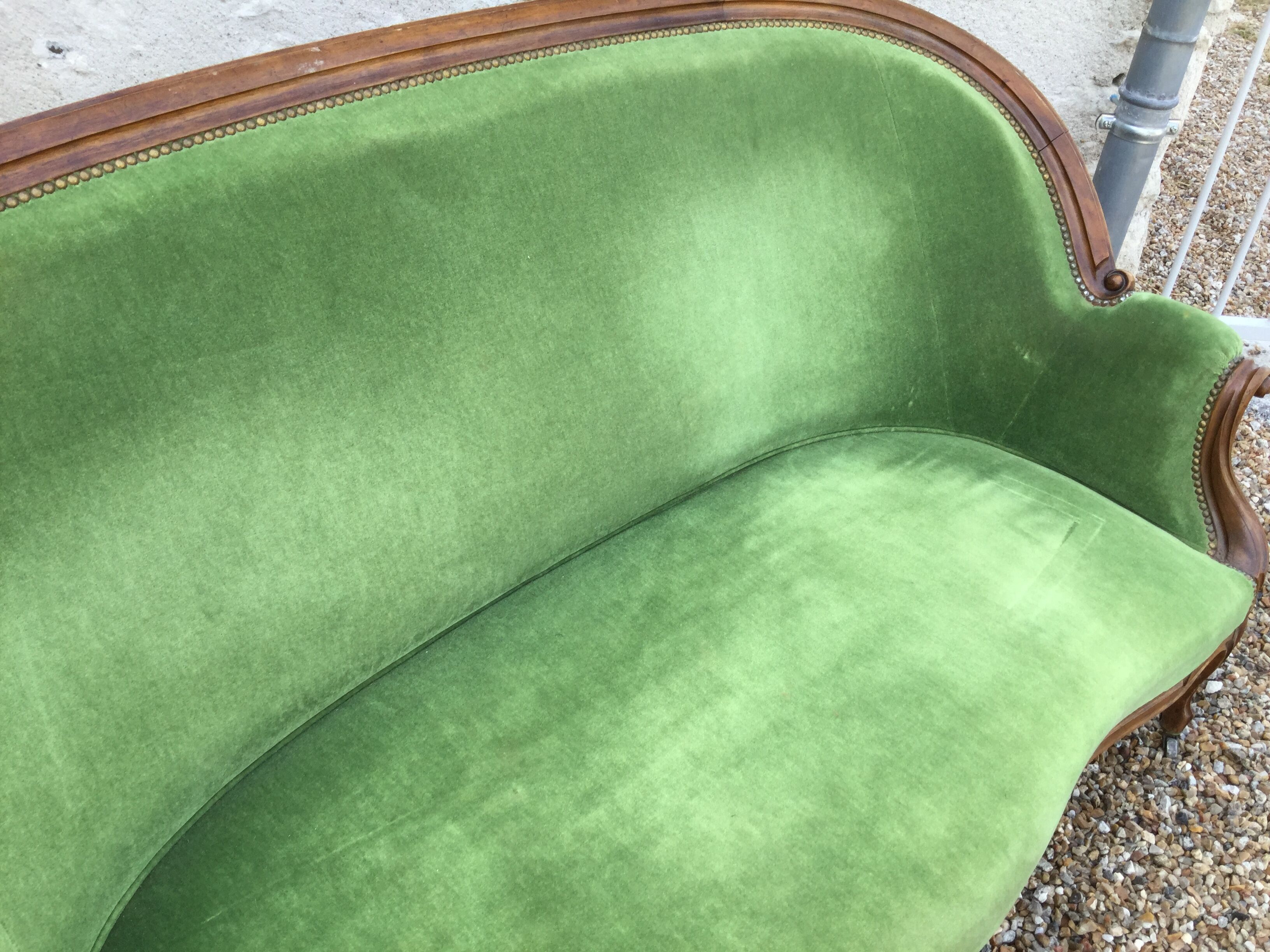 Louis XVI style bench in green velvet