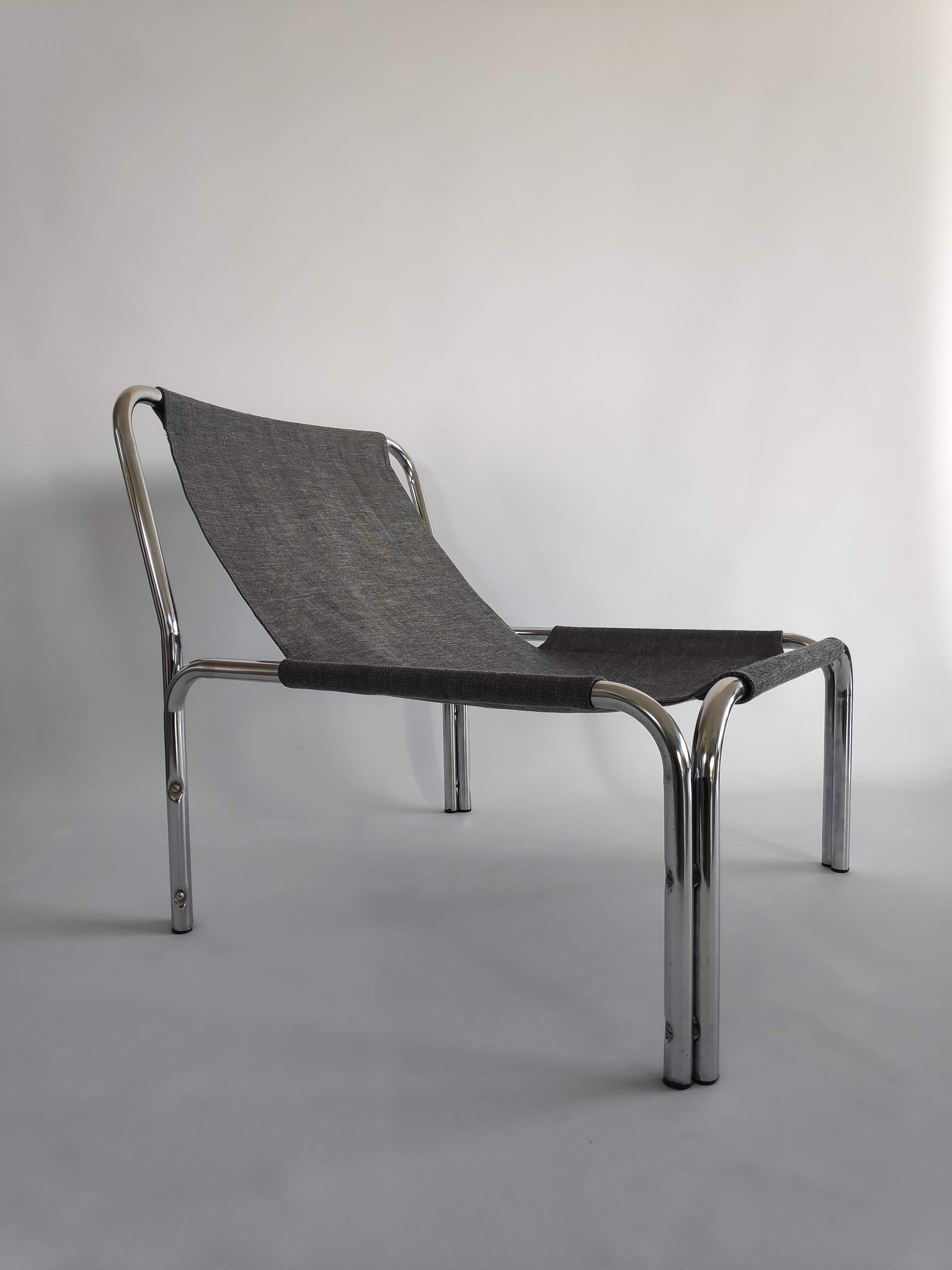 Armchair in chromed metal tubes and canvas from the years 70