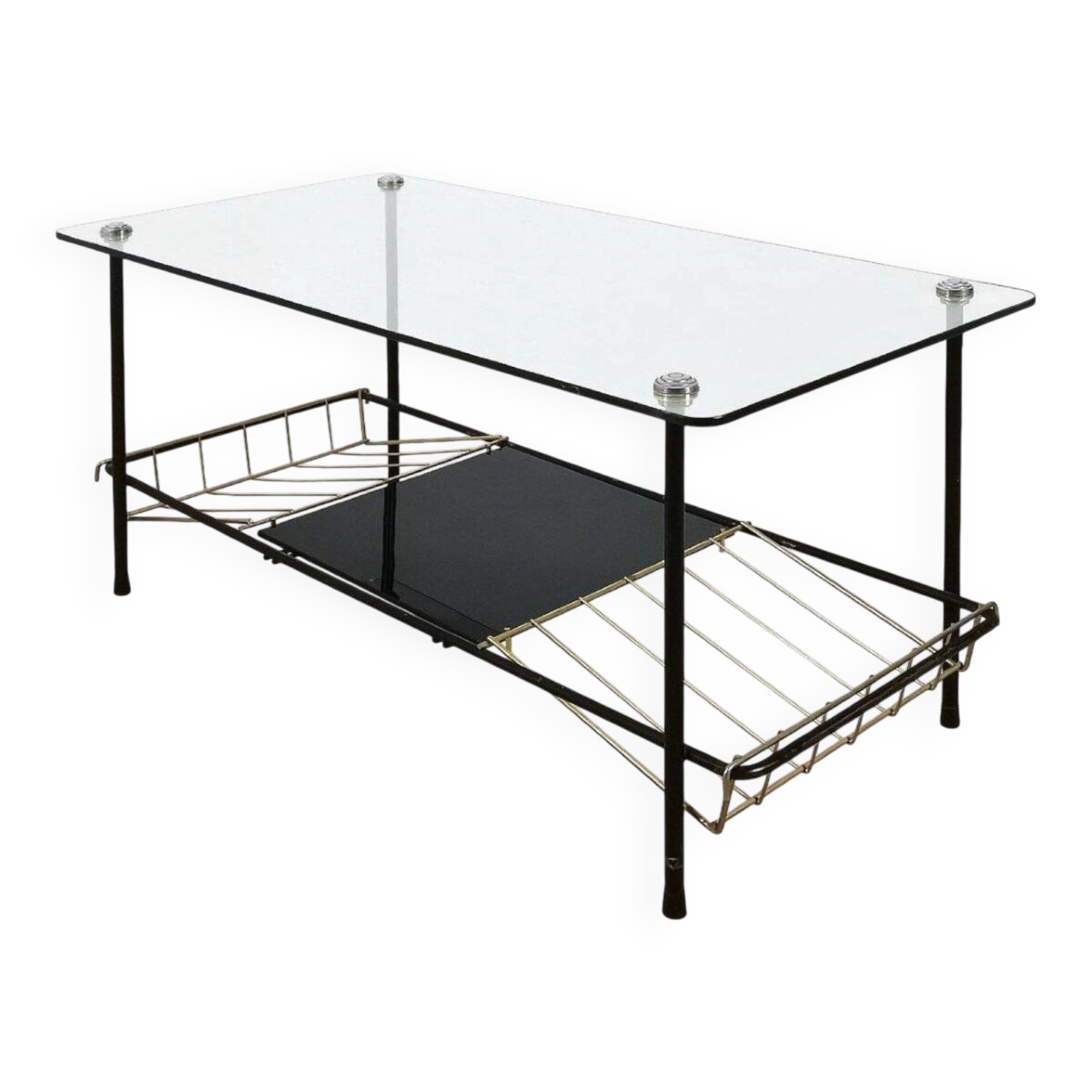 Black Steel Coffee Table with Magazine Rack attributed to Pierre Guariche for Airborne, 1950s