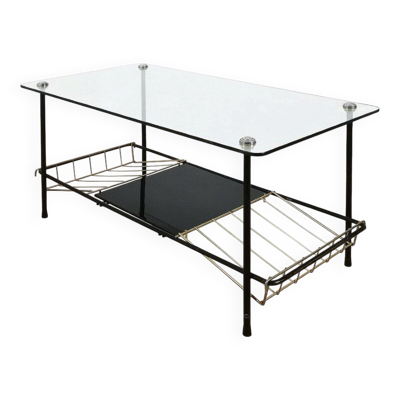 Table Basse en Acier Noir avec Porte-Revues attribuée à Pierre Guariche pour Airborne, 1950s