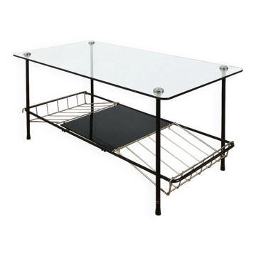 Table Basse en Acier Noir avec Porte-Revues attribuée à Pierre Guariche pour Airborne, 1950s